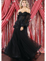 Royal Queen RQ7953 Detachable Sleeves 3D Floral Applique Prom Dress