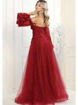 Royal Queen RQ7953 Detachable Sleeves 3D Floral Applique Prom Dress