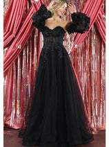 Royal Queen RQ7953 Detachable Sleeves 3D Floral Applique Prom Dress