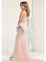 Royal Queen RQ7954 One Sleeve Boned Bodice Blush Pink Formal Dress
