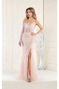 Royal Queen RQ7954 One Sleeve Special Occasion Blush Dress - Dress