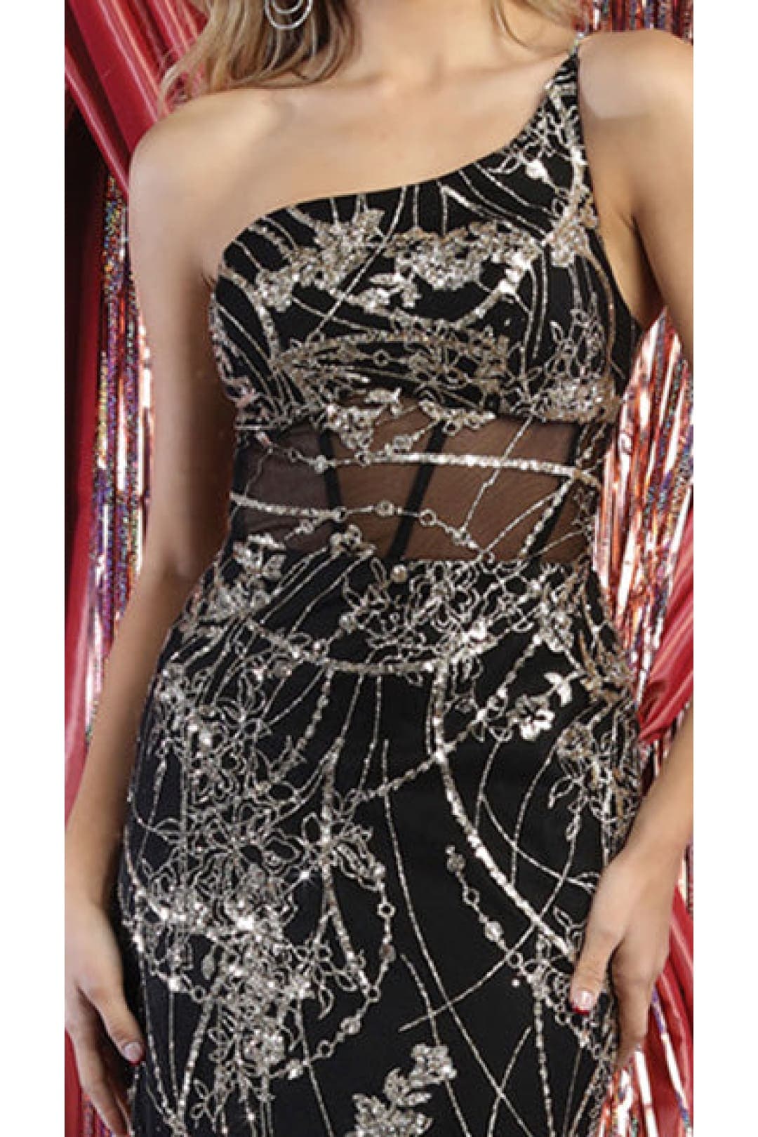 Black and Gold One Shoulder Prom Dress