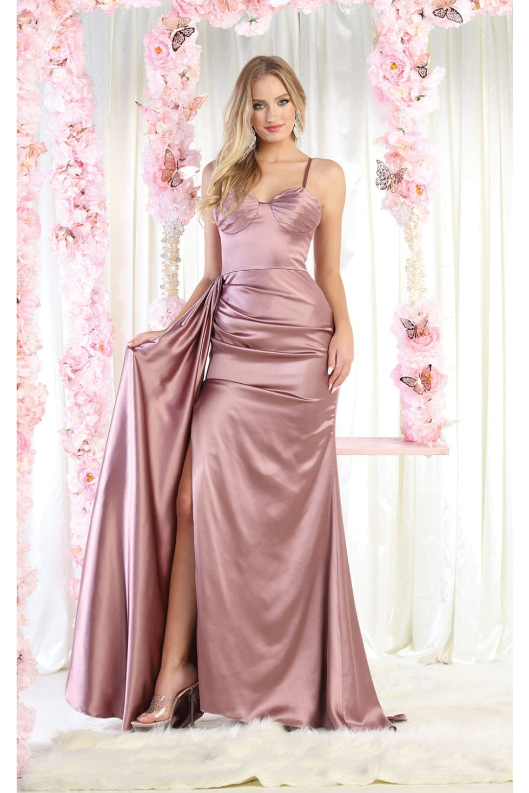 Formal Dress Shops Royal Queen Rq7960 Juniors Womens Sleeveless Sweetheart Formal Satin Sheath Gown, Women's, Size: 4, Purple