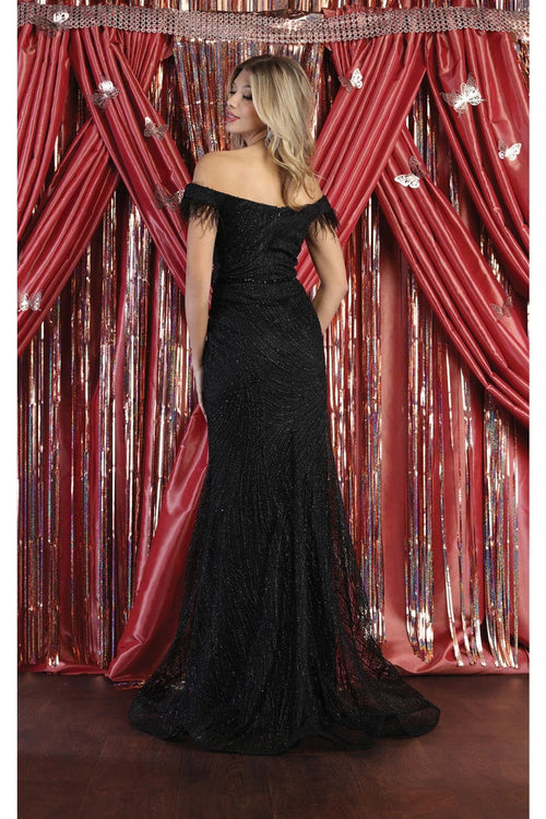Royal Queen RQ7963 Off The Shoulder Feathers Prom Gown - Dress