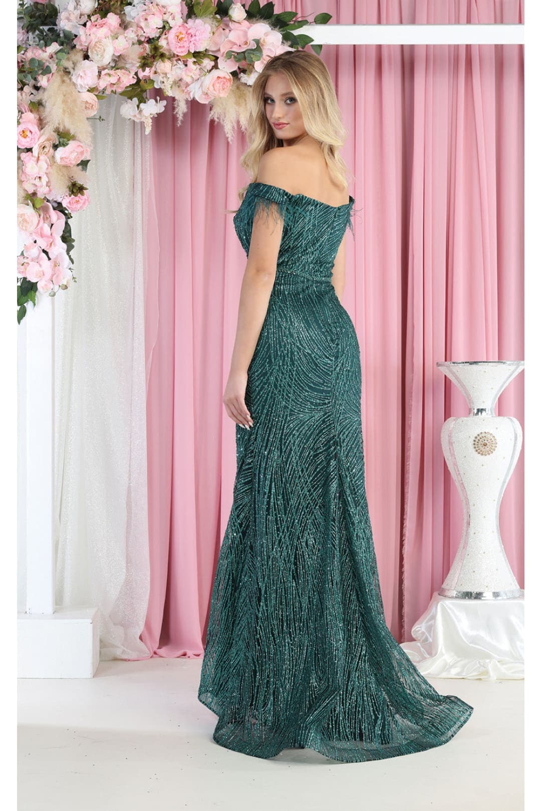 Royal Queen RQ7963 Off The Shoulder Feathers Prom Gown - Dress