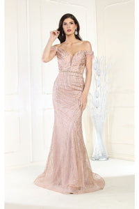 Royal Queen RQ7963 Off The Shoulder Feathers Prom Gown - ROSEGOLD / 4 - Dress