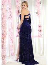 Royal Queen RQ7970 Asymmetrical One Long Sleeve Sequin Prom Gown