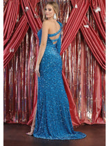 Royal Queen RQ7970 Asymmetrical One Long Sleeve Sequin Prom Gown