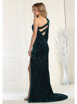 Royal Queen RQ7970 Asymmetrical One Long Sleeve Sequin Prom Gown