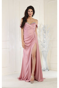 Royal Queen RQ7971 Off Shoulder Prom Satin Dress - DUSTY ROSE / 2 - Dress