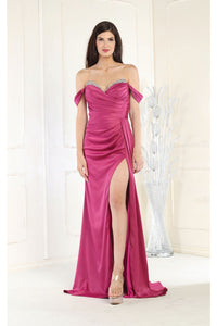 Royal Queen RQ7971 Off Shoulder Prom Satin Dress - FUCHSIA / 2 - Dress