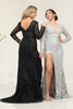 Royal Queen RQ7972 Long Sleeve Embellished V-Neck Glitter Prom Dress - Dress