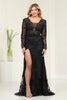 Royal Queen RQ7972 Long Sleeve Embellished V-Neck Glitter Prom Dress - BLACK / 6 - Dress