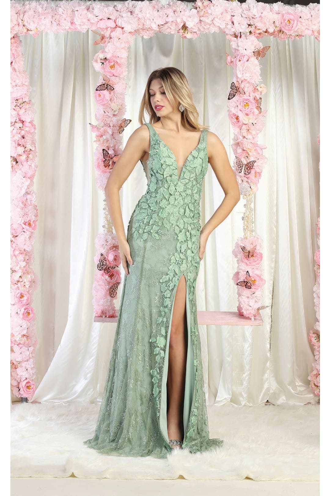 Royal Queen RQ7976 3D Lace Applique Prom Dress - SAGE / 4 - Dress