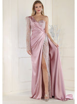 Royal Queen RQ7980 One Shoulder Sexy Sheer Satin Formal Evening Gown