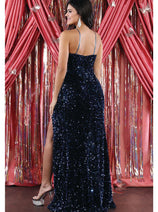 Royal Queen RQ7986 V-Neck Long Sequin Sheath Dress