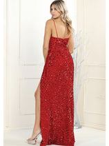 Royal Queen RQ7986 V-Neck Long Sequin Sheath Dress