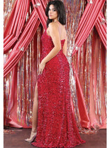 Royal Queen RQ7986 V-Neck Long Sequin Sheath Dress