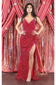 Royal Queen RQ7986 Sequined High Slit Formal Gown - Dress