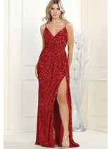 Royal Queen RQ7986 V-Neck Long Sequin Sheath Dress
