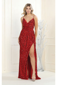 Royal Queen RQ7986 Sequined High Slit Formal Gown - Dress