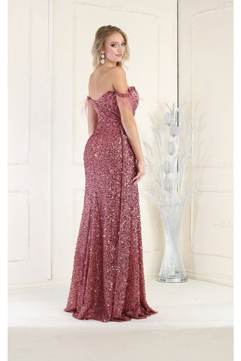 Royal Queen RQ7988 Off Shoulder Feathers Prom Dress - Dress