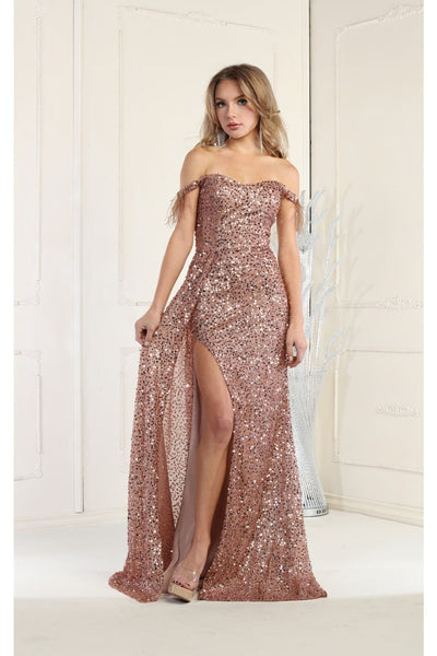 Royal Queen RQ7988 Off Shoulder Feathers Prom Dress - Dress