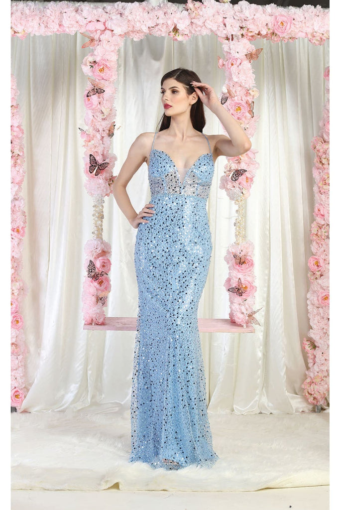 Royal Queen RQ7993 Sexy Lace Up Prom Dress - DUSTY BLUE / 4 - Dress