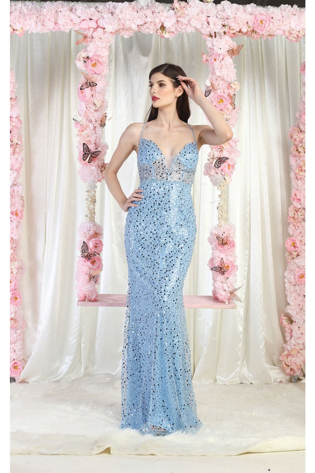 sexy lace up dress Royal Queen RQ7993 Prom Ready to Ship Heavyweight Black Print Its fully embellished Size:160cm 11-14 YEARS