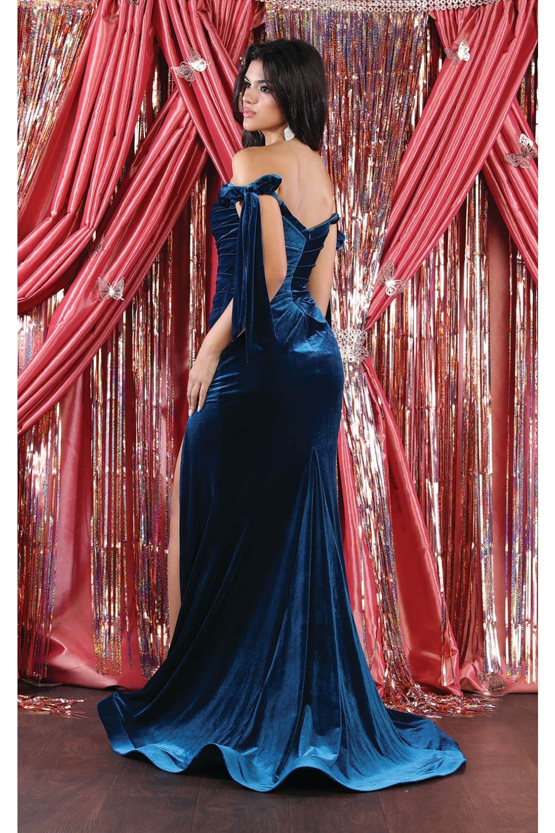 LA Merchandise LA7994 Velvet Off Shoulder Prom Gown
