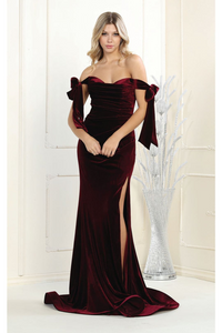 LA Merchandise LA7994 Velvet Off Shoulder Prom Gown - Burgundy / 4