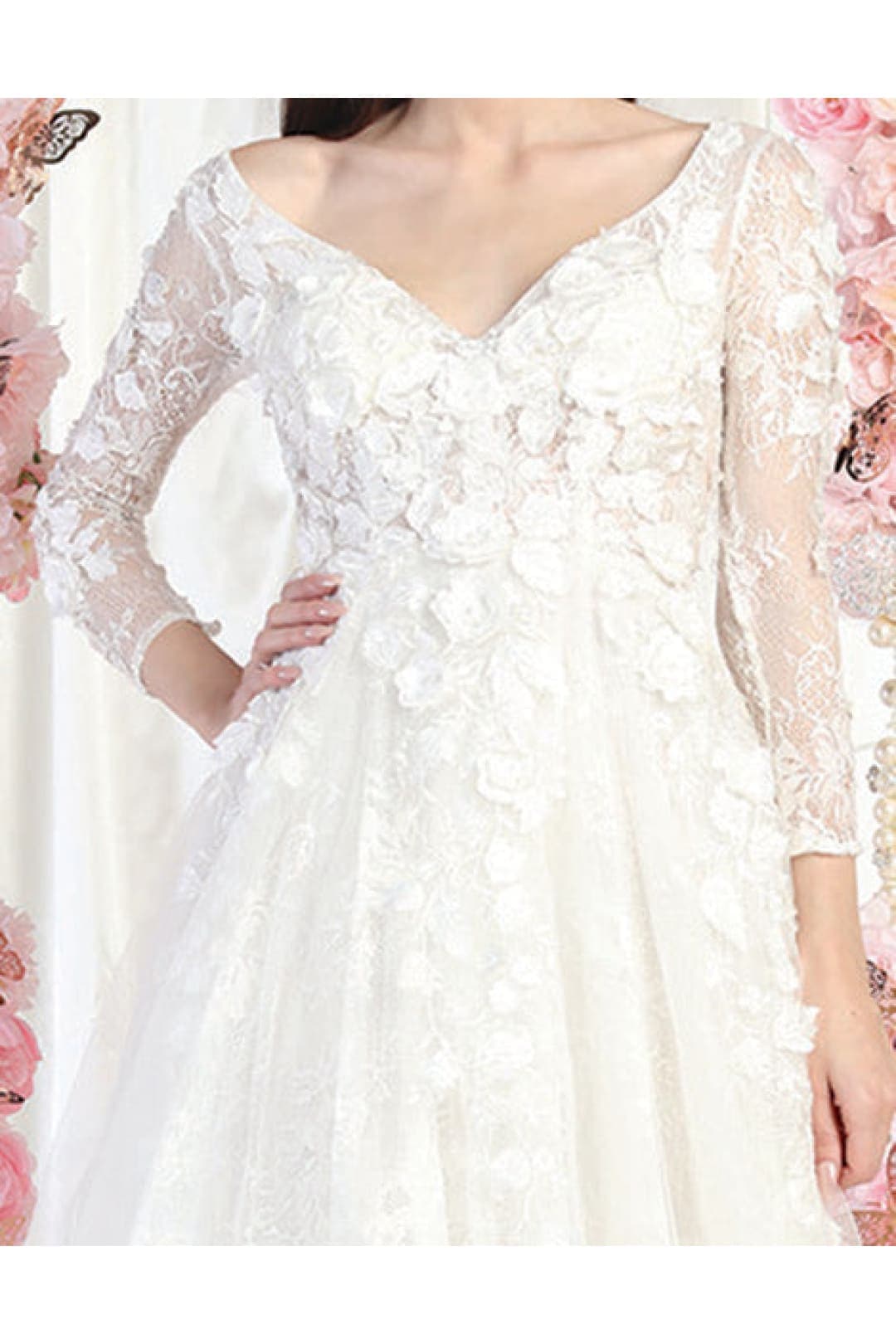 Royal Queen RQ7996 Long Sleeve Floral Bridal Gown - Dress