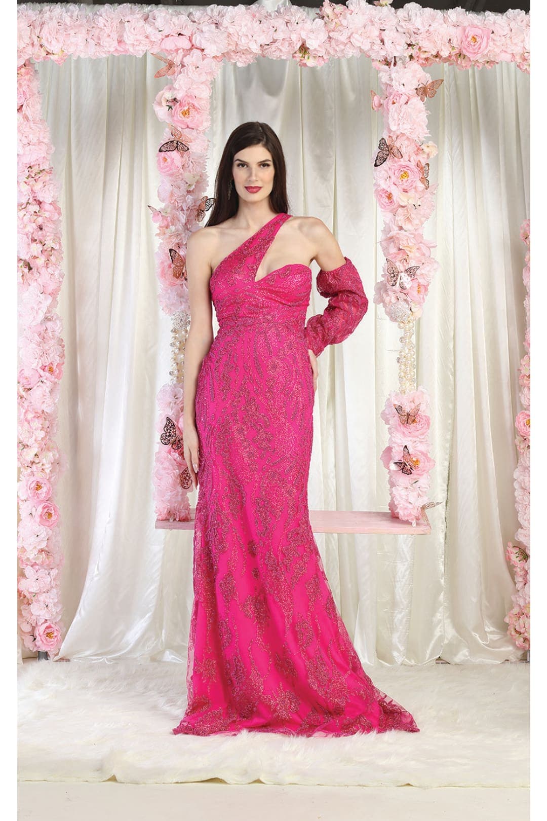 Royal Queen RQ7997 Arm Sleeve Prom Gown - FUCHSIA / 4 - Dress