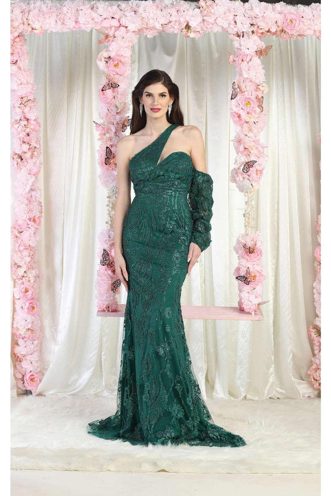 Royal Queen RQ7997 Arm Sleeve Prom Gown - HUNTER GREEN / 4 - Dress
