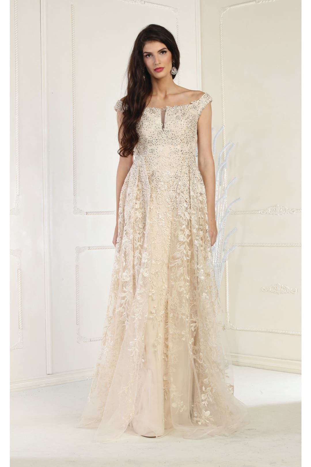 Royal Queen RQ8000 Off Shoulder Train Pagant Gown - Dress