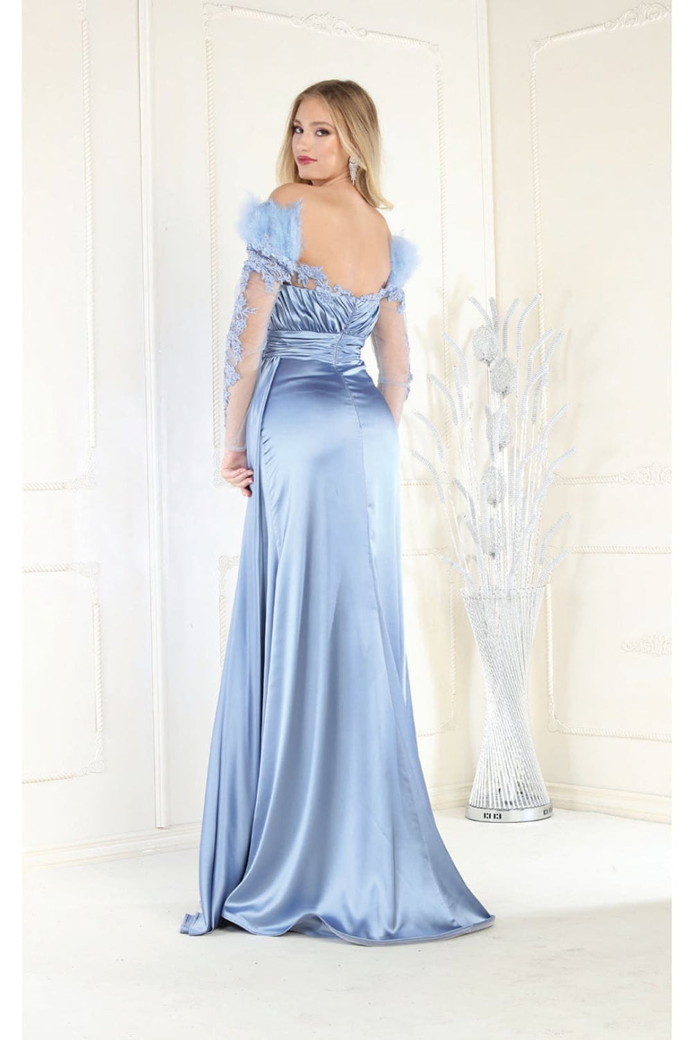 MllesReve Juniors Scoop Neck Prom Dress - Long Sleeve Satin Ball Gown 2 Piece Evening Gown