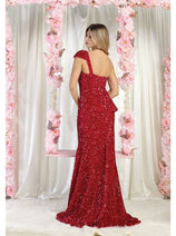 Royal Queen RQ8003 Stretch Sequin Velvet Sweep Train Long Prom Dress