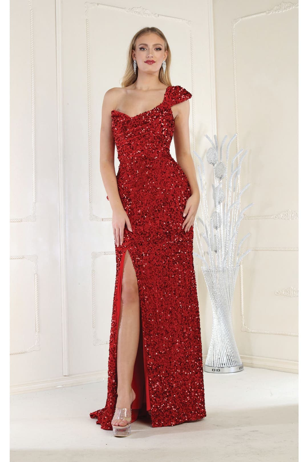 Royal Queen RQ8003 Thigh High Slit Formal Dress - RED / 4 - Dress