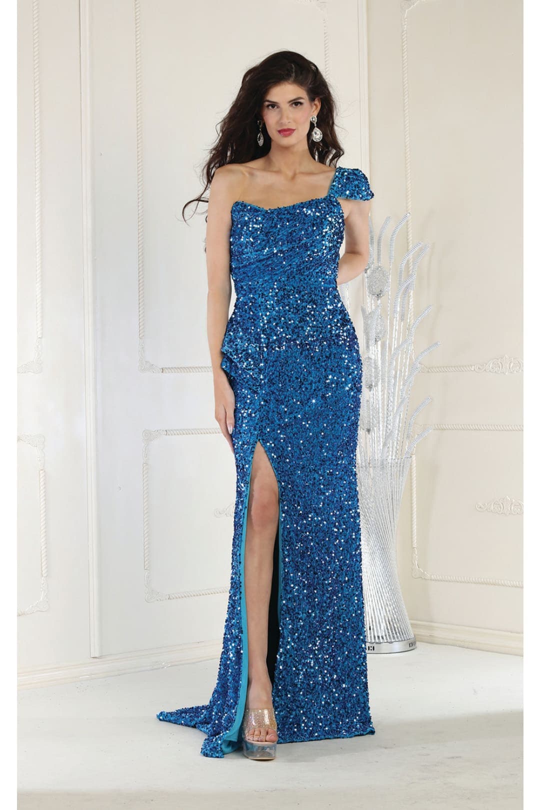 Royal Queen RQ8003 Thigh High Slit Formal Dress - TURQUOISE / 4 - Dress