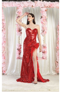 Royal Queen RQ8006 Red Strapless Sequin Evening Dress - Dress