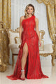 Royal Queen RQ8010 Asymmetrical High Slit Long Red Carpet Gown - RED / 4 - Dress