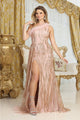 Royal Queen RQ8010 Asymmetrical High Slit Long Red Carpet Gown - ROSE GOLD / 4 - Dress