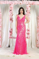 Royal Queen RQ8011 Sleeveless Fitted Bodice Sequin Evening Gown - FUCHSIA / 2 - Dress