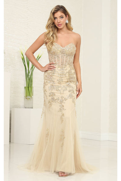 Royal Queen RQ8013 Embellished Strapless Boned Corset Evening Gown - Dress