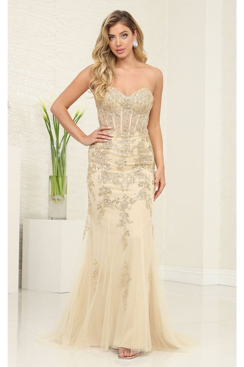 Royal Queen RQ8013 Embellished Strapless Boned Corset Evening Gown - Dress
