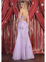 Royal Queen RQ8014 One Shoulder Floral Corset Sheath Formal Gown