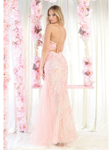 Royal Queen RQ8014 One Shoulder Floral Corset Sheath Formal Gown