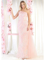 Royal Queen RQ8014 One Shoulder Floral Corset Sheath Formal Gown
