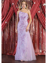 Royal Queen RQ8014 One Shoulder Floral Corset Sheath Formal Gown