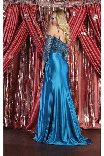 Royal Queen RQ8016 Cold Shoulder High Slit Prom Gown - Dress